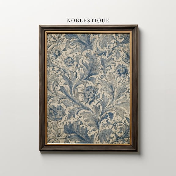 Antique Blue Floral Tapestry Botanical Wall Art Poster