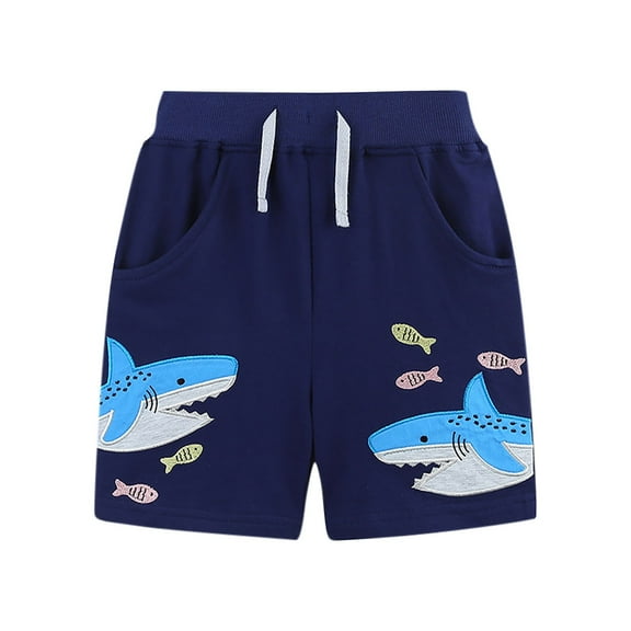 Eltusu Boys Cotton Athletic Shorts, Sports Soft Loose Fit Elastic Waistband Summer Shorts Navy Size 2-8 T