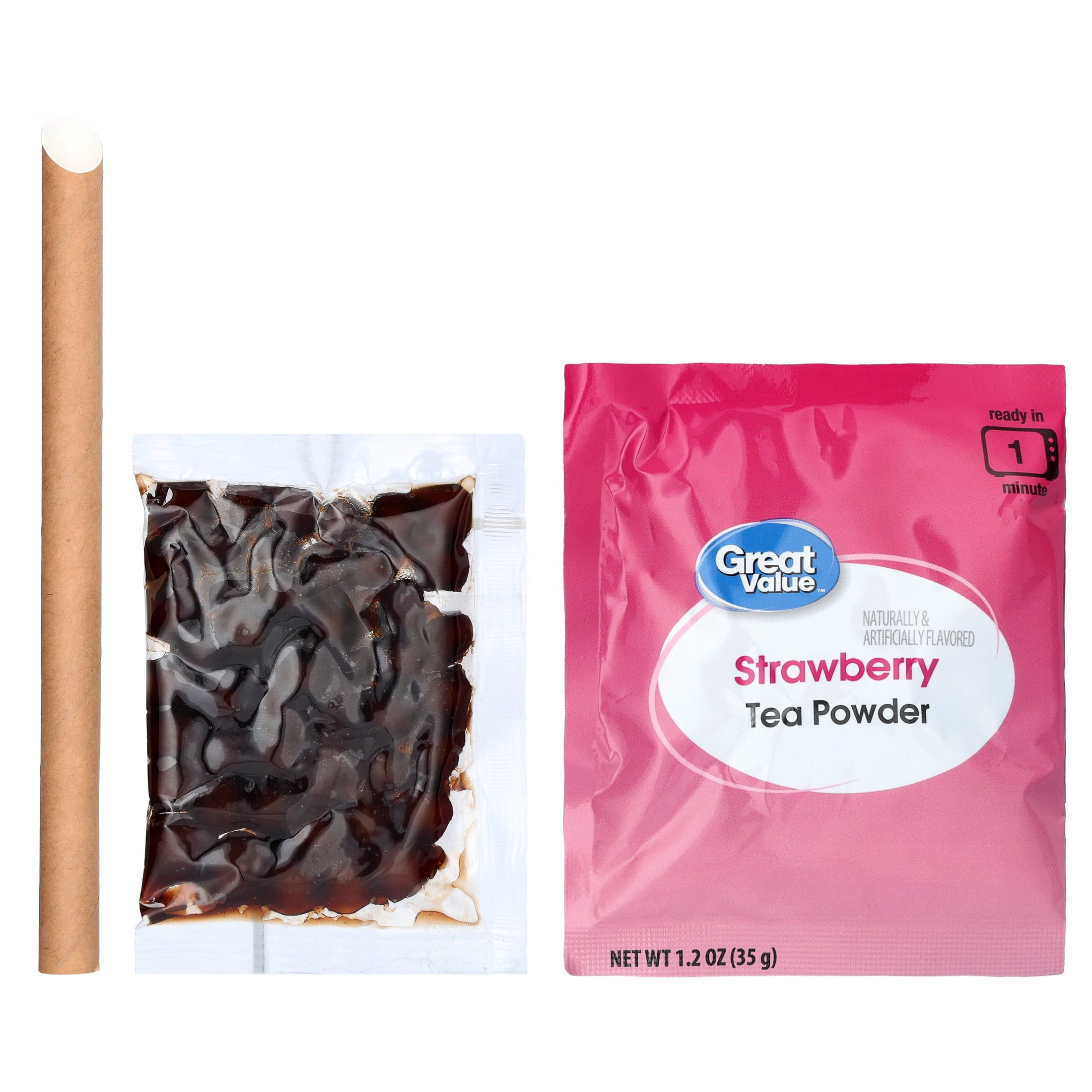 Great Value Instant Boba Tea Kit, Strawberry, 3 Count