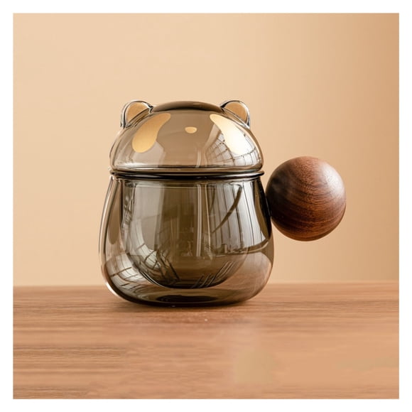 350ML Panda Glass Teacup with Infuser and Lid, Borosilicate Glass Infusion Mug for Blooming Tea