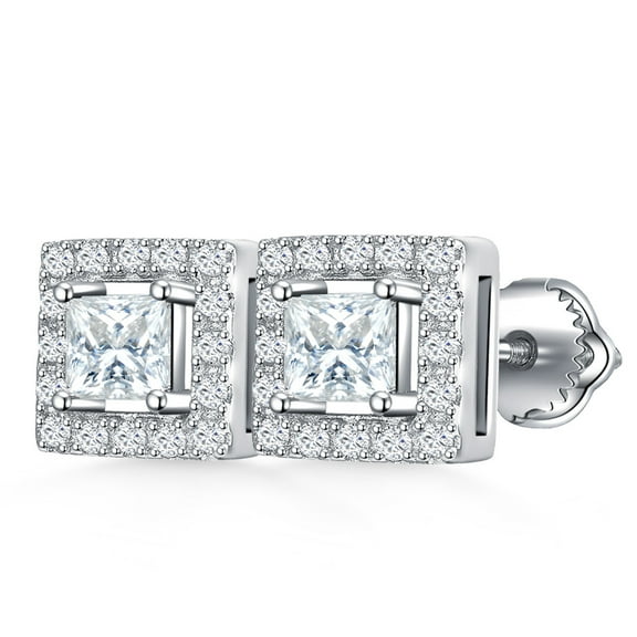 Kaydenana 1 Pair 0.78 Carat Moissanite 925 Sterling Silver Stud, Square Large Central Diamond Earrings for Women