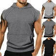 thumbnail image 2 of WTXUE Sweatshirts & Hoodies Short Sleeve, Hooded Shirts for Men Men Spring Summer Vest Shirt Sports Top Raglan Sleeve Hoodie LooseCotton Solid | Athleisure for Men Black XXL, 2 of 8