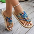 thumbnail image 5 of Rokment Ethnic Bohemian Flip Flops for Women 2026 Beach Summer Vintage Comfortable Platform Flat Walking Sandals Casual Flatform Dress Slip on Slides Slippers Blue Size 6, 5 of 8