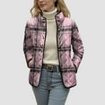 thumbnail image 6 of felwors Women's Middle-Aged and Senior Plaid Print Cotton Coat, Stand Collar Lightweight Fall Winter Outerwear Loungewear Pink, XS, 6 of 8
