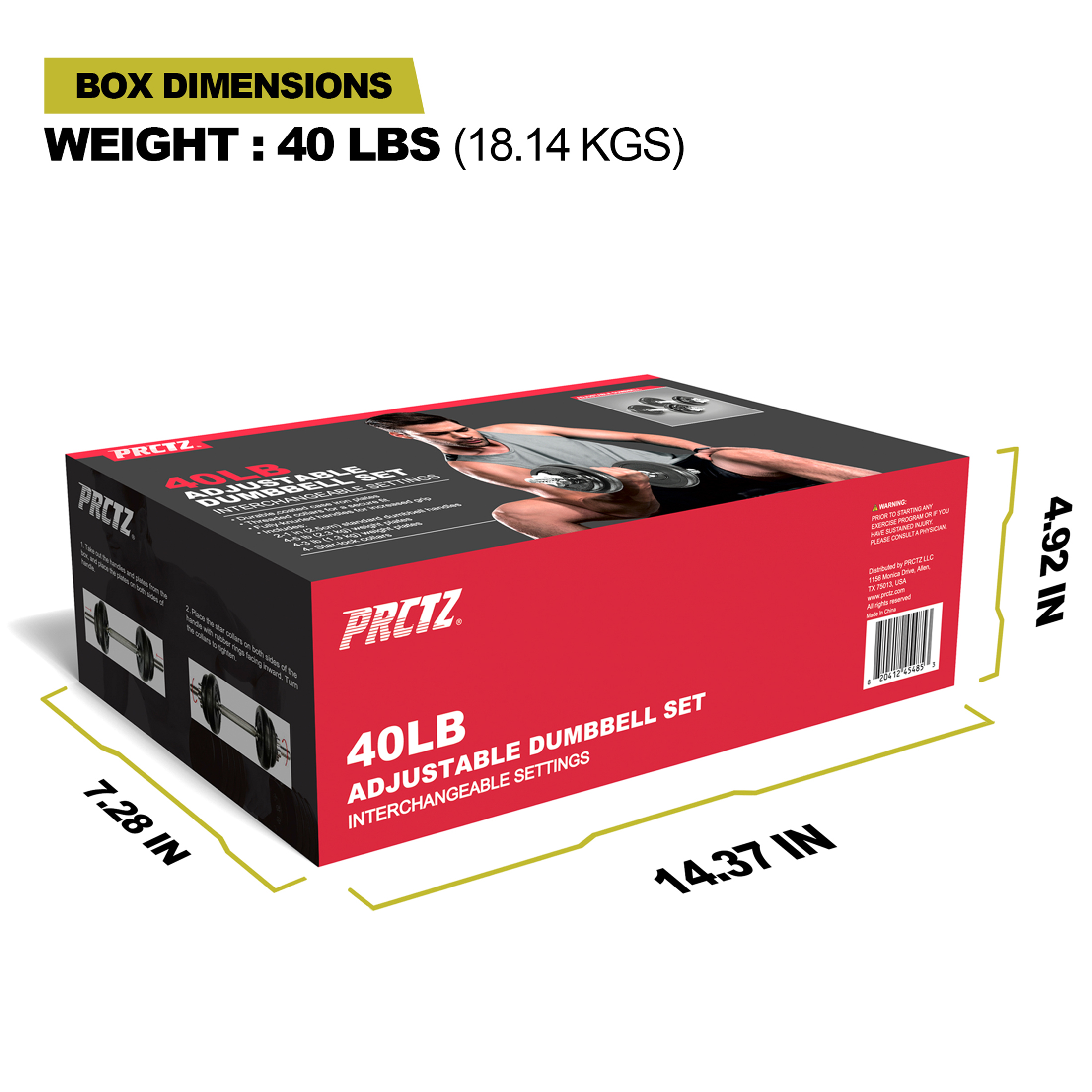 PRCTZ 40lb Adjustable Cast Iron Dumbbell Set photo 7