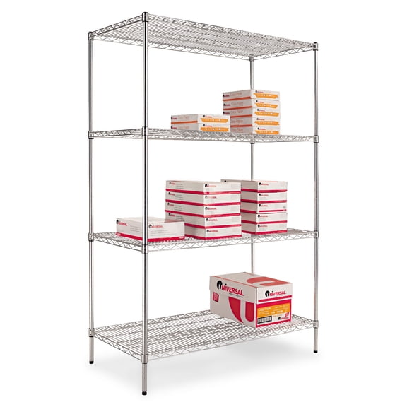 Industrial Heavy-Duty Wire Shelving Starter Kit, 4-Shelf, 48w X 24d X 72h,silver