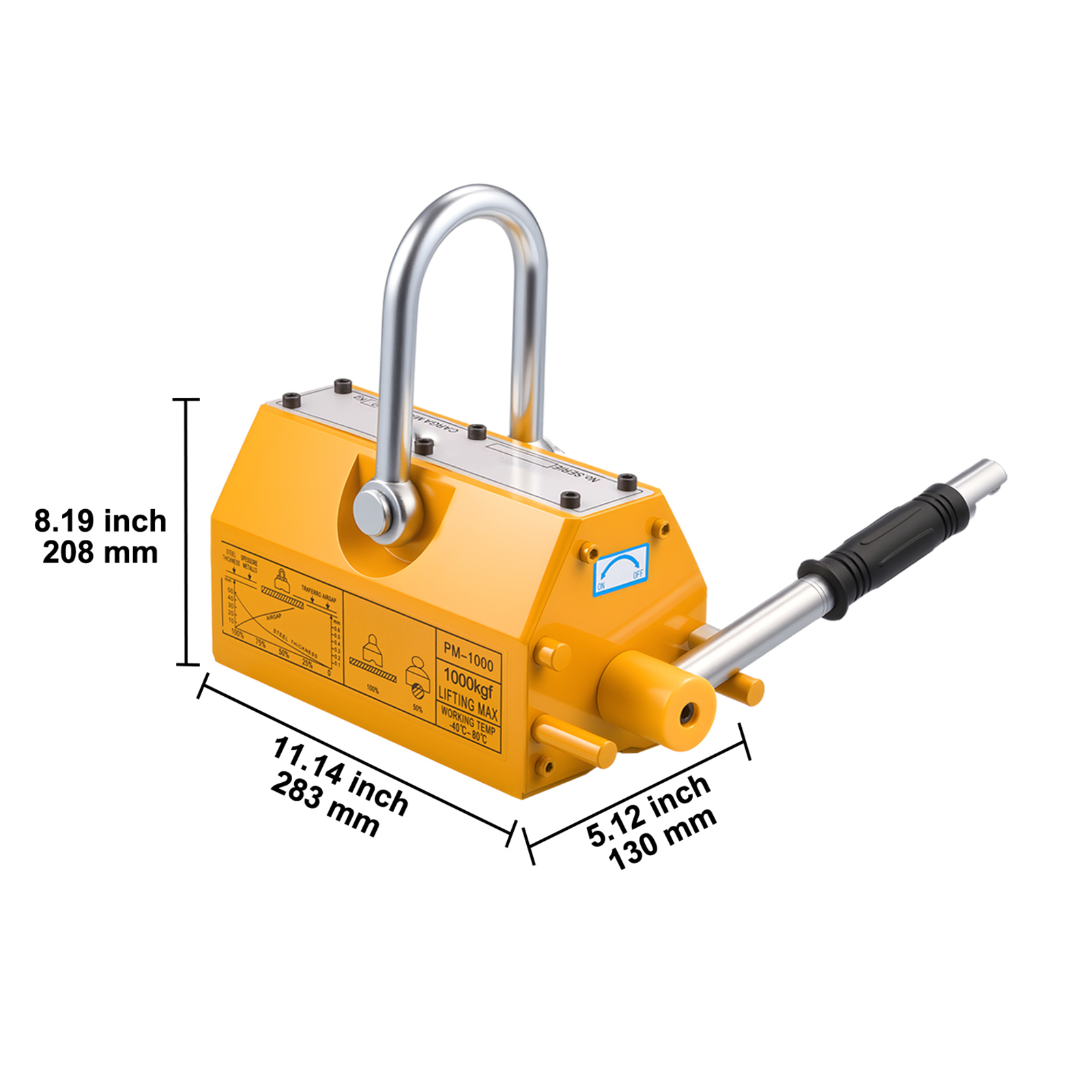 KFFKFF Permanent Magnetic Lifter, 2200 lbs Capacity, Durable N42 Neodymium Magnet with Release Handle and Steel Hook, Suitable for Shop Cranes and Hoists, Ideal for Lifting Steel Plates and Boards