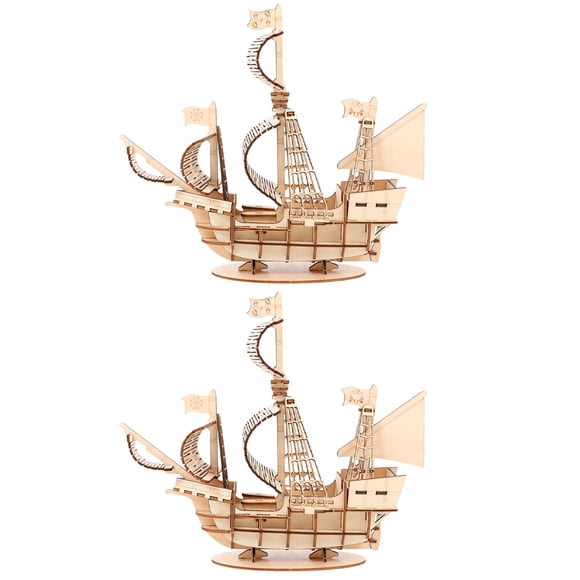 Miangastore 2 Sets Wood Sailboat Puzzles Wooden Sailboat Model Kit 3D Wooden Puzzles Sailboat Assemble Toys