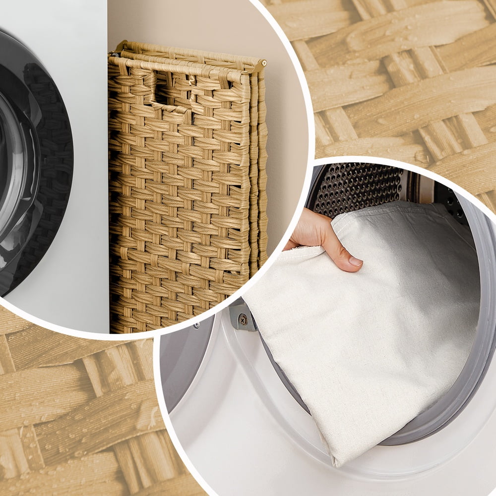 LEDREM Foldable Laundry Hamper with Lid, 17.2 Gallon Capacity Synthetic Rattan Basket, Removable Washable Liner, 23.6 Inch, Goose Yellow
