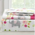 thumbnail image 3 of Sweet Floral Friends Baby Elephant Turtle 3 Piece White Pink Grey Cotton Toddler Sheet Set, 3 of 7