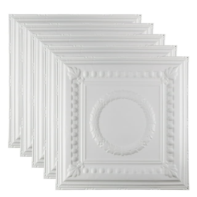 Great Lakes Tin Cleveland Matte White 2ft x 2ft Nail Up Ceiling Tiles (5 Pack)