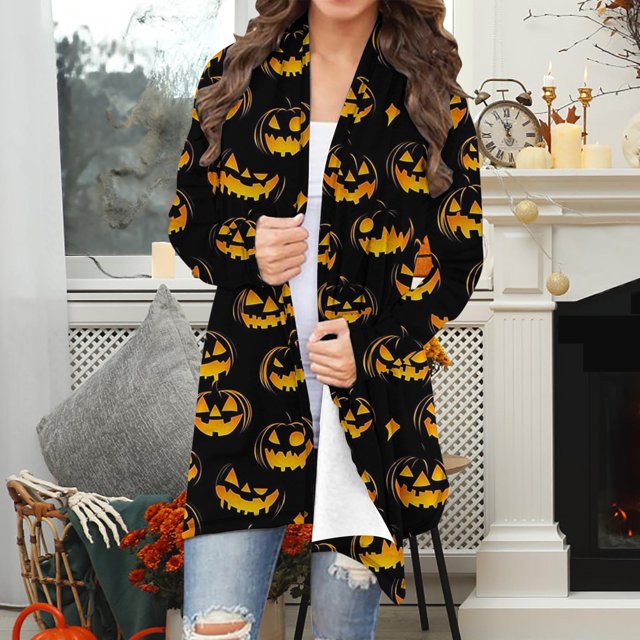 LOVZFMLL Cardigan pour Femmes Manches Longues Mode Décontractée Blouse Imprimée Halloween