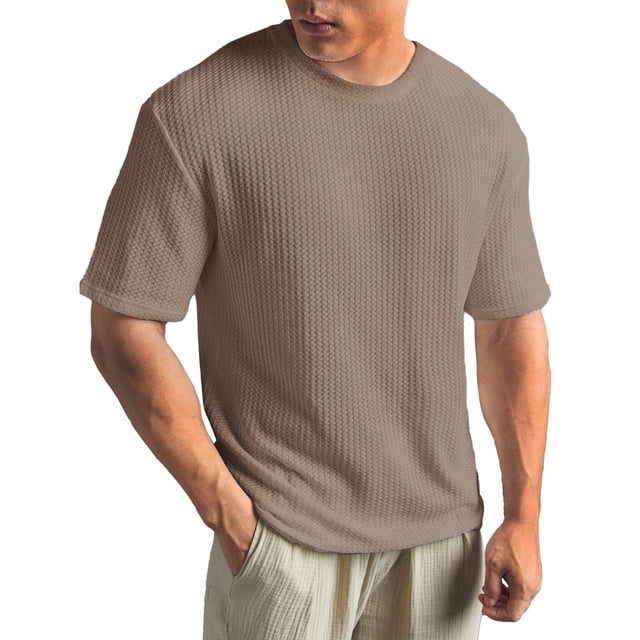Hiiyo T-Shirt Uni pour Homme à Manches Courtes, Col Rond, T-Shirt Polyvalent, Chandail à Enfiler
