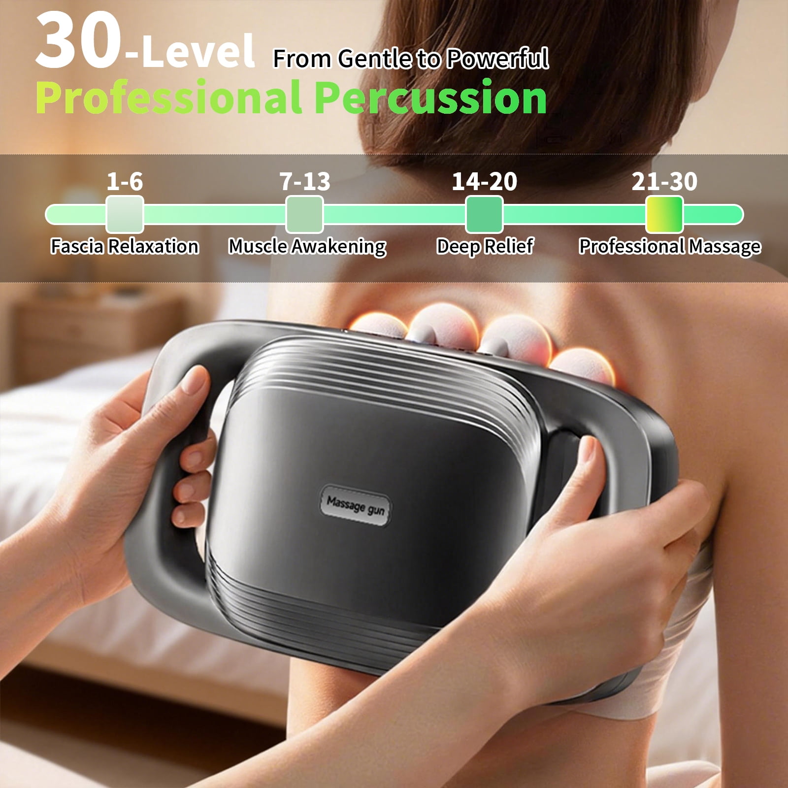 16-Head Massage Gun Set with 30 Levels & 3 Modes - Deep Tissue Percussion Muscle Massager for Effective Pain Relief in Back, Shoulders, Legs & Waist(Gray,16-Head)
