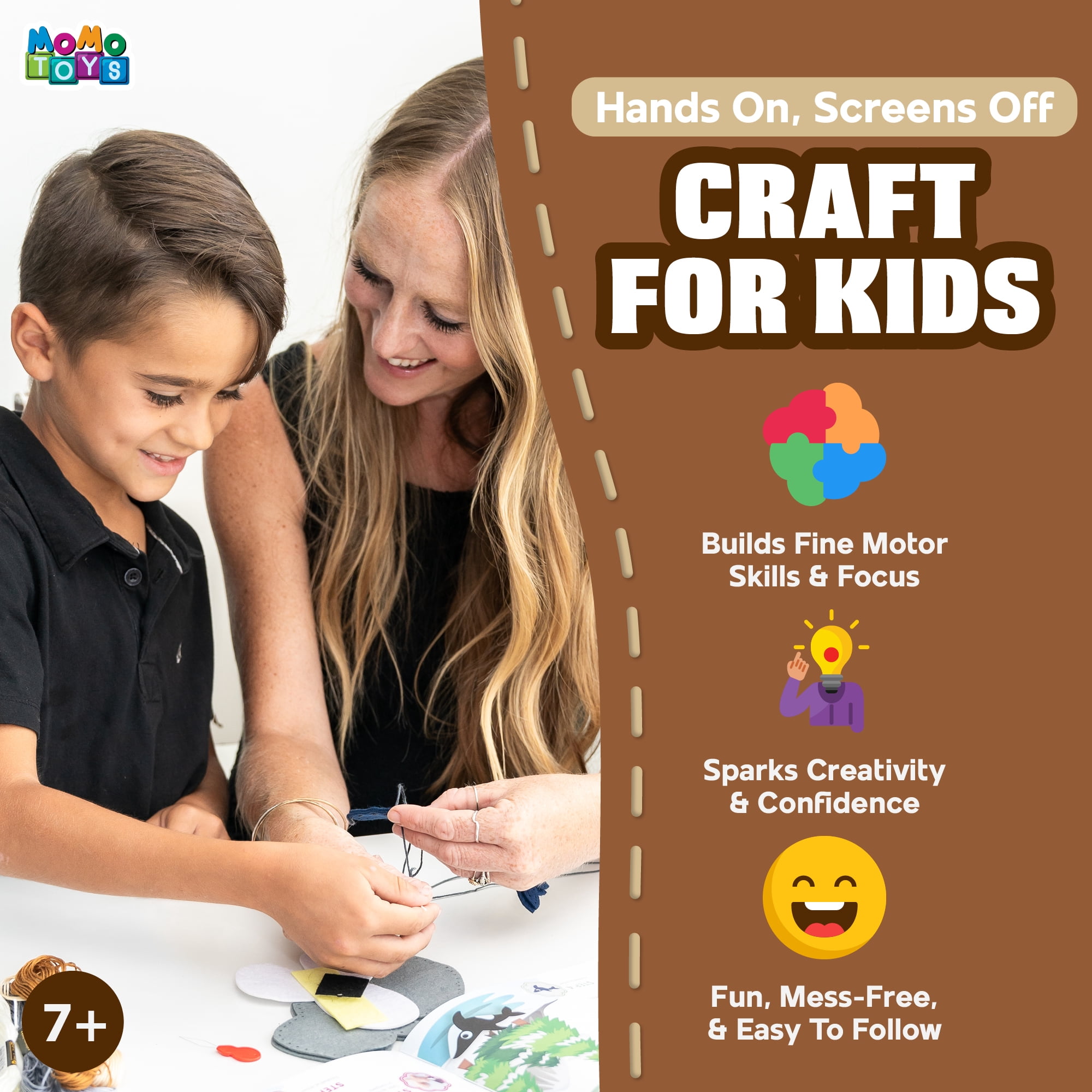 MOMOTOYS Kids Sewing Kit Toys, DIY Dinosaur Plush Craft Supplies for Ages 7-12