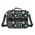thumbnail image 2 of Football and Rugby Black Pattern Bento School Insulated Lunch Bag Box with Shoulder Strap and Bottle Holder, 11" X 9.5" X 3.5", 2 of 5