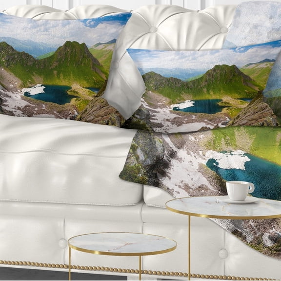 Designart Mountain Lake View on Bright Day - Landscape Printed Throw Pillow - 12x20