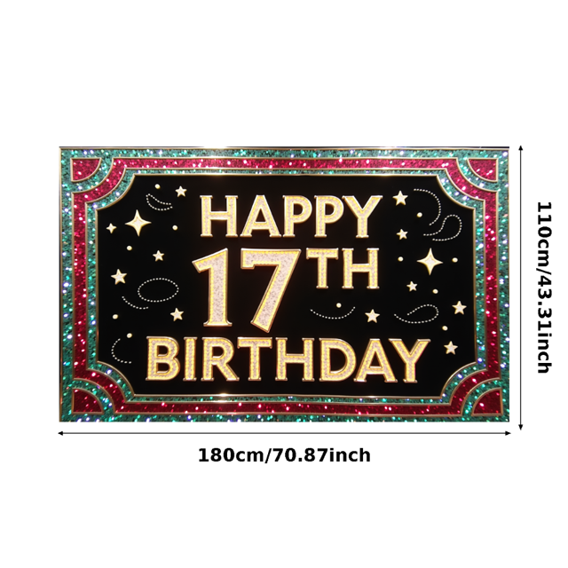 17th Birthday Themed Shiny Decorated Backdrop Banner Happy Birthday Party Supplies Photography Props Photo Booth Decorations Celebration Event Party Decor Background