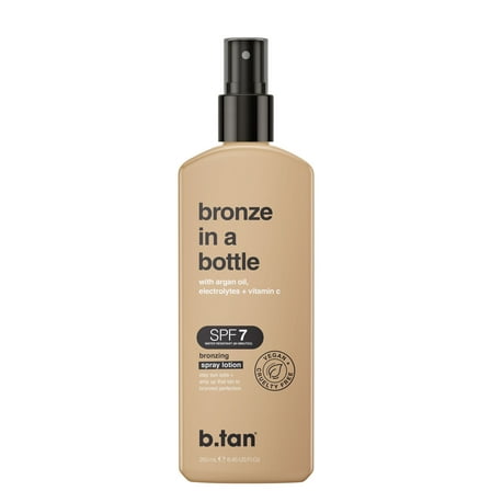 b.tan Sun Tanning Lotion Spray | Bronze In a Bottle - SPF 7 Outdoor Bronzing Spray Lotion, Packed with Argan Oil, Electrolytes, & Vitamin C, Vegan Friendly, Cruelty Free, 8.45 Fl Oz