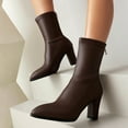 thumbnail image 3 of Dakaela Women's Sock Boots Chunky Heel Ankle Booties Stretch Fall Winter Slip on Mid Calf Boots Brown 7, 3 of 6