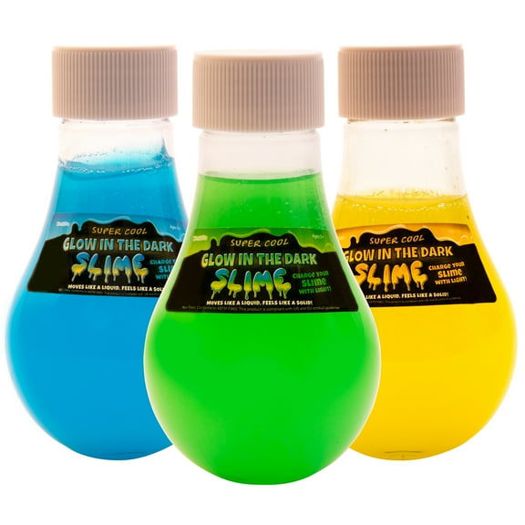 Super Cool Slime: Glow In The Dark Pack of 3 - Non-Toxic, 5oz Bottles In Blue Yellow & Green, Light Activated, Sensory Activity, Stress Reliever,  For Kids Teens & Adults, Ages 5 