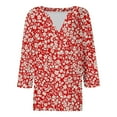 thumbnail image 6 of WMTBSRSW 3/4 Sleeve Shirts for Women Fashion Floral Print V Neck Fall Tops Basic Tunic Tops Loose Casual Dressy Top Red2 X-Large, 6 of 7
