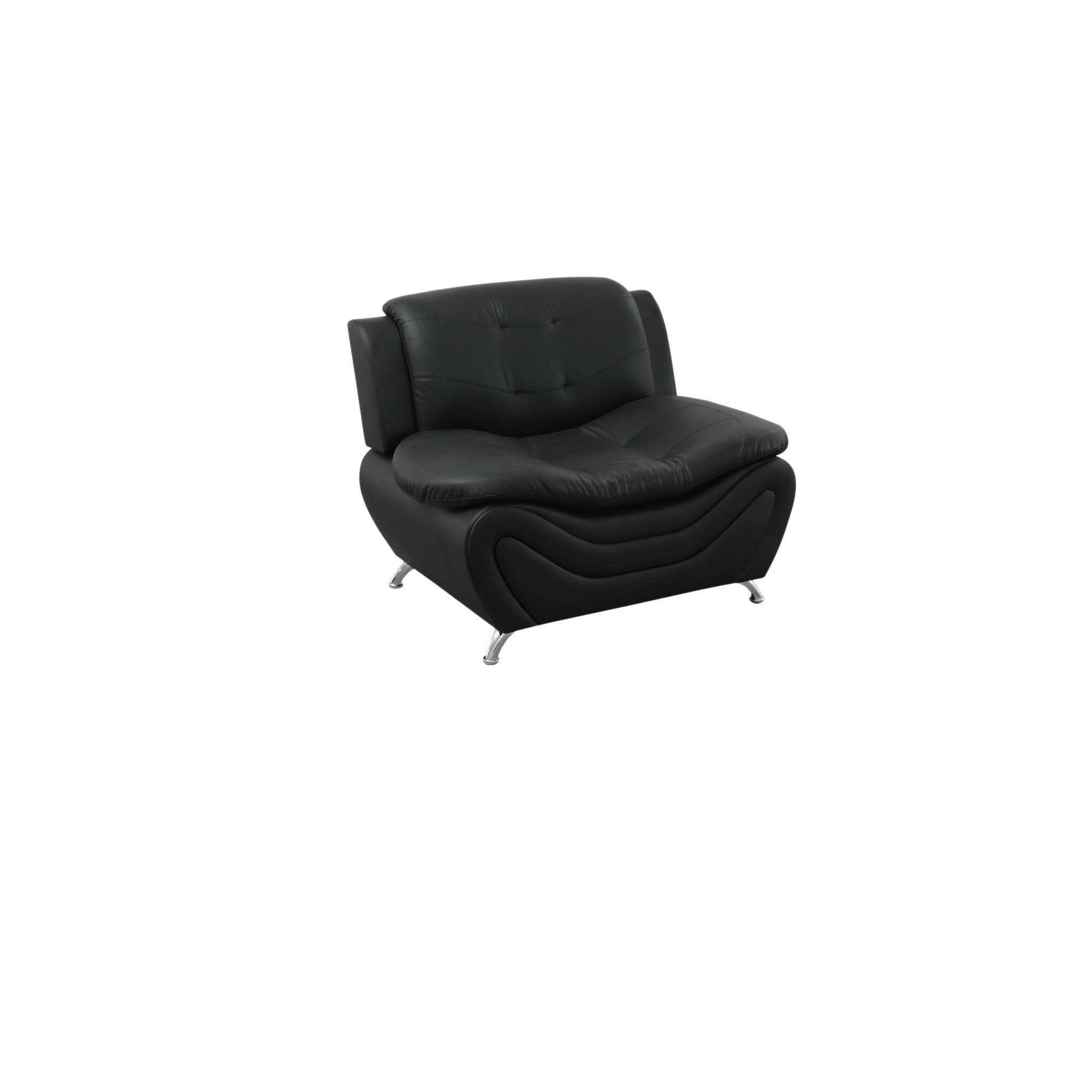 BSHTI 42” Faux Leather Modern Sofa Couch with Leather Upholstery, Solid Wood Frame, Adjustable Backrest 110–115° for Living Room （Black）