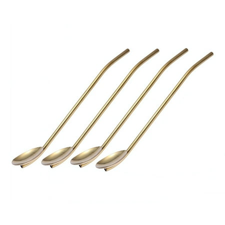 

4pcs Creative Mixing Spoon Durable Stainless Steel Straws Spoon Multifunctional Stir Spoon for Drinking (Golden)