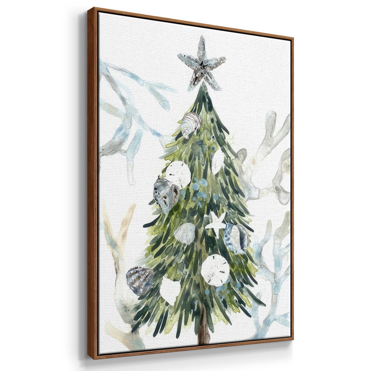 Coastal Christmas Shell Collection B - Framed Gallery Wrapped Holiday Canvas - 25 x 37 - Rosewood Frame