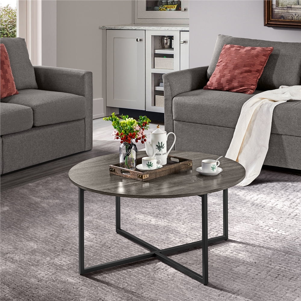 Buy Yaheetech Rustic Round Coffee Table Cocktail Table with Iron Leg for Living Room Furniture