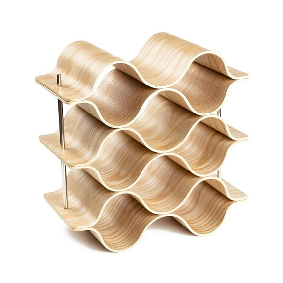 Asian Home Modern Wood 9 Bottle Wave Wine Rack Freestanding Countertop Bottle Holder for Wine Storage
