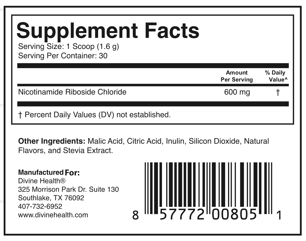 Dr. Colbert, MD NAD+ Powder | Lemon-Lime Flavor | by Divine Health | Energy Boost Formula | Nicotinamide Riboside Chloride | 30 Servings | 48g