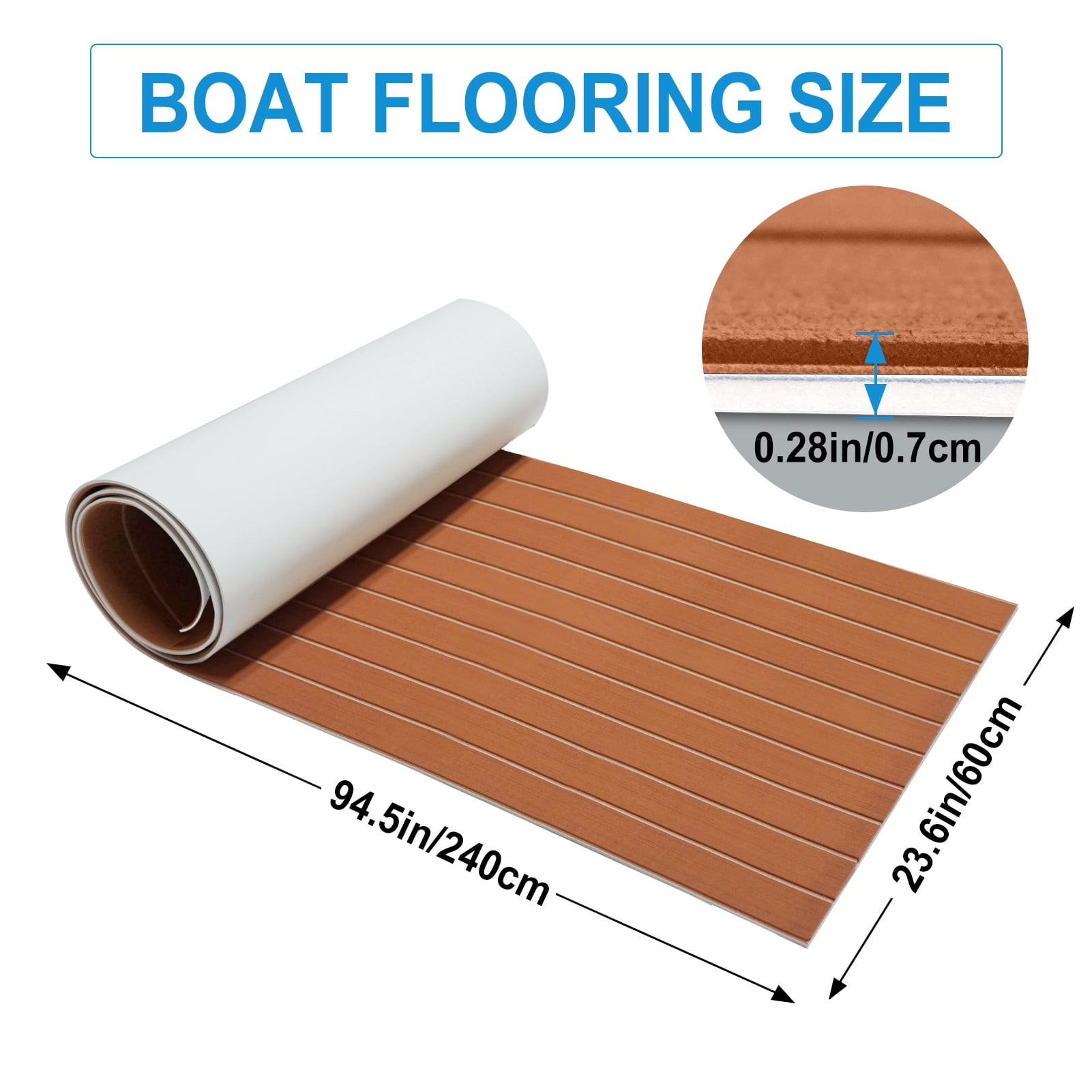 EVA Foam Boat Decking Sheets 15" x 94" - 7mm Thick Non-Slip Faux Teak Marine Flooring Mat for Kayak RV Yacht Motorboat Skateboard Skimboard Step Pool Garden