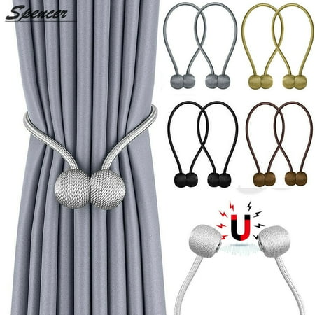 Holdbacks For Curtains Spencer 1Pair Magnetic Curtain Tiebacks Window Buckle Weave Rope Clips Window Sheer Curtain Holdbacks Holders for Home, Office Decorative