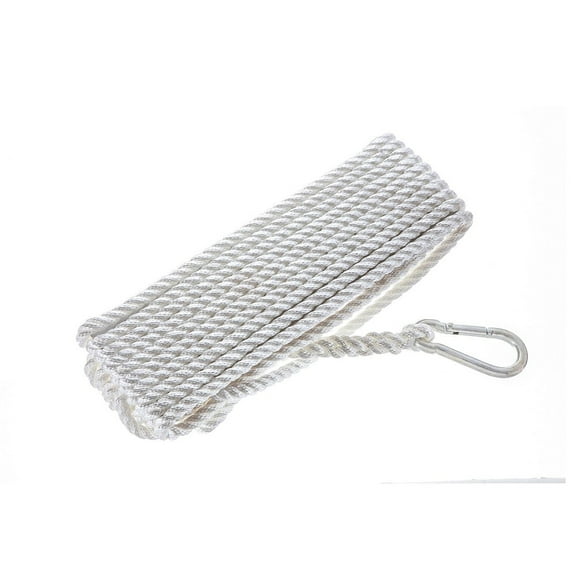 Attwood Marine Boat Anchor Rode 11707-7 Solid Braided; 50 Foot Length x 3/8 Inch Thickness; White; Nylon; With Snap Hook