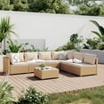 thumbnail image 3 of UPHA 7 Pieces Outdoor furniture Sets Patio Sectional Couch Wicker Conversation Sofa for Pools Outside, Gardens, Decks, Yellow Rattan, Beige Cushion, 3 of 10