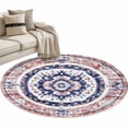thumbnail image 2 of 3.3ft Washable Round Rug, Bohemian Circular Non-Slip Circle Area Rug for Entryway Bedroom, Ethnic Style Vintage Red Blue Texture Indoor Accent Floor Mat for Home Decor, 2 of 9