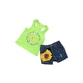 thumbnail image 3 of IZhansean Toddler Kids Baby Girls Summer Tops T-shirt Denim Shorts 2Pcs Outfits Clothes Green 3-4 Years, 3 of 9
