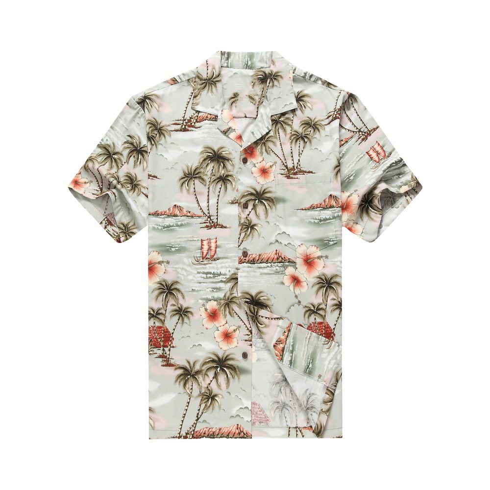 Made in Hawaii Men's Hawaiian Shirt Aloha Shirt Palms Flowers Houses in ...