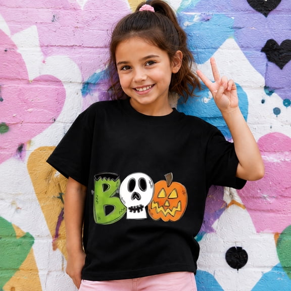 Halloween Shirts for Kids, Cute Ghost and Pumpkin Graphic Short Sleeve T-Shirt