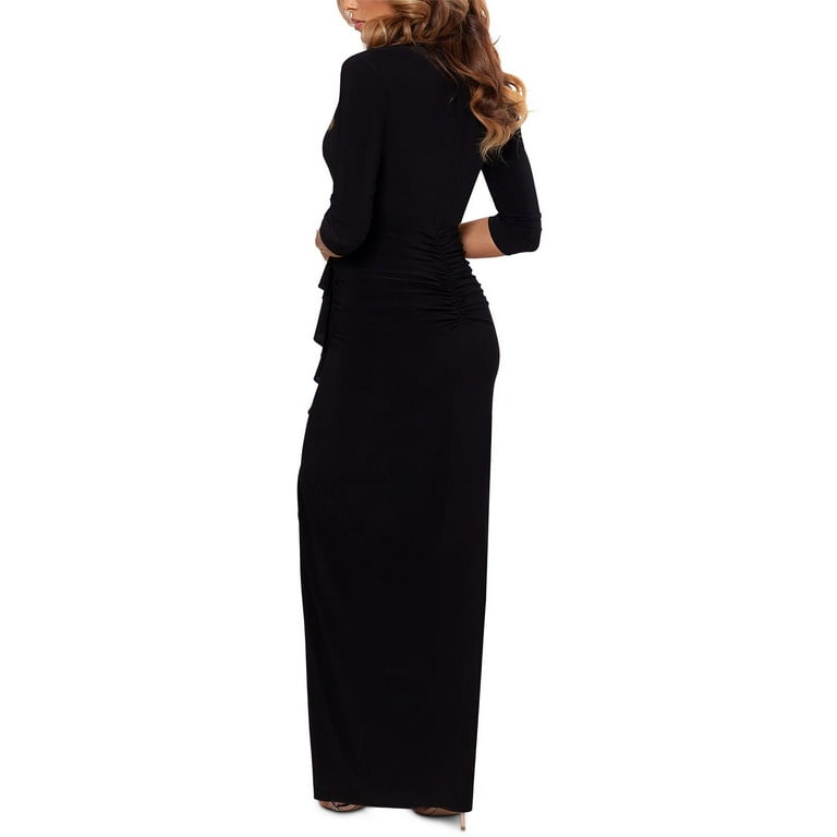 Betsy & Adam Womens Ruched Ruffle Trim Gown Dress, Black, 2 - Walmart.com