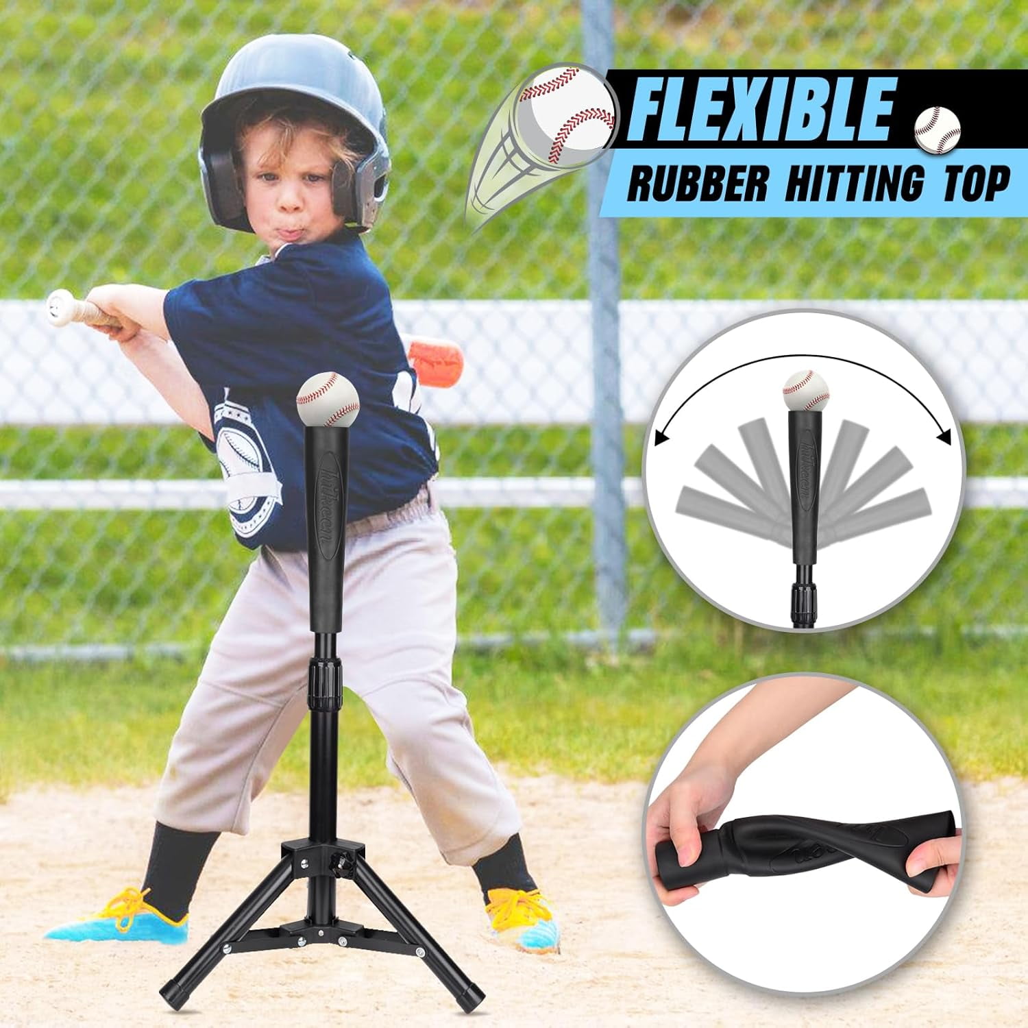 Adoreal Baseball Tee for Kids, Baseball Tee Baseball Batting Tee for Kids Softball & Baseball Practice Tee Easy Adjustable Height Portable Hitting Tee with Carry Bag(Black)