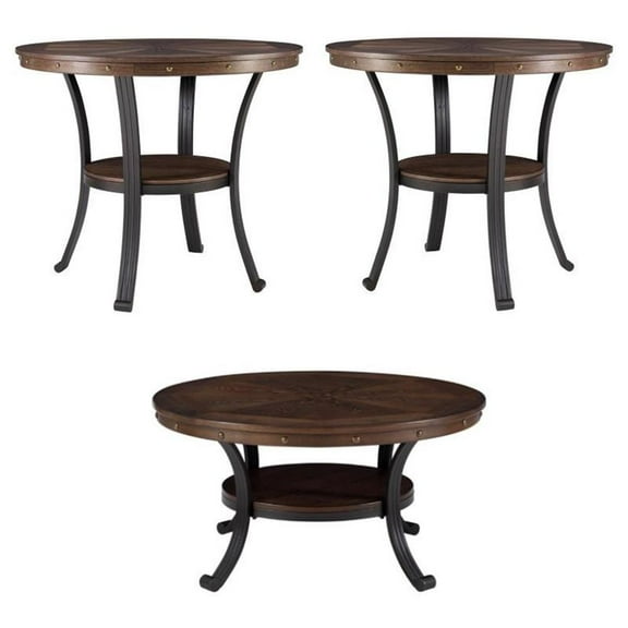 Home Square 3-Piece Set with Coffee Table and 2 Metal End Tables