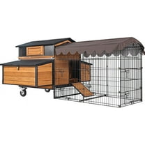 MEDEHOO Mobile Chicken Coop with All Arounded Metal Frame Large Hen House with Super Large Wheels for 6–8 Chickens, 6 Nesting Boxes, Metal Run, 76.7" L