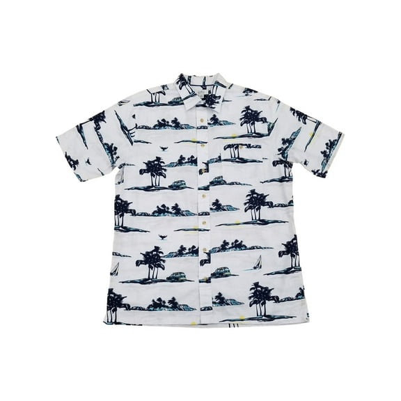 Mens Big & Tall White Tropical Whale Scene Short Sleeve Button-Down Shirt XLT