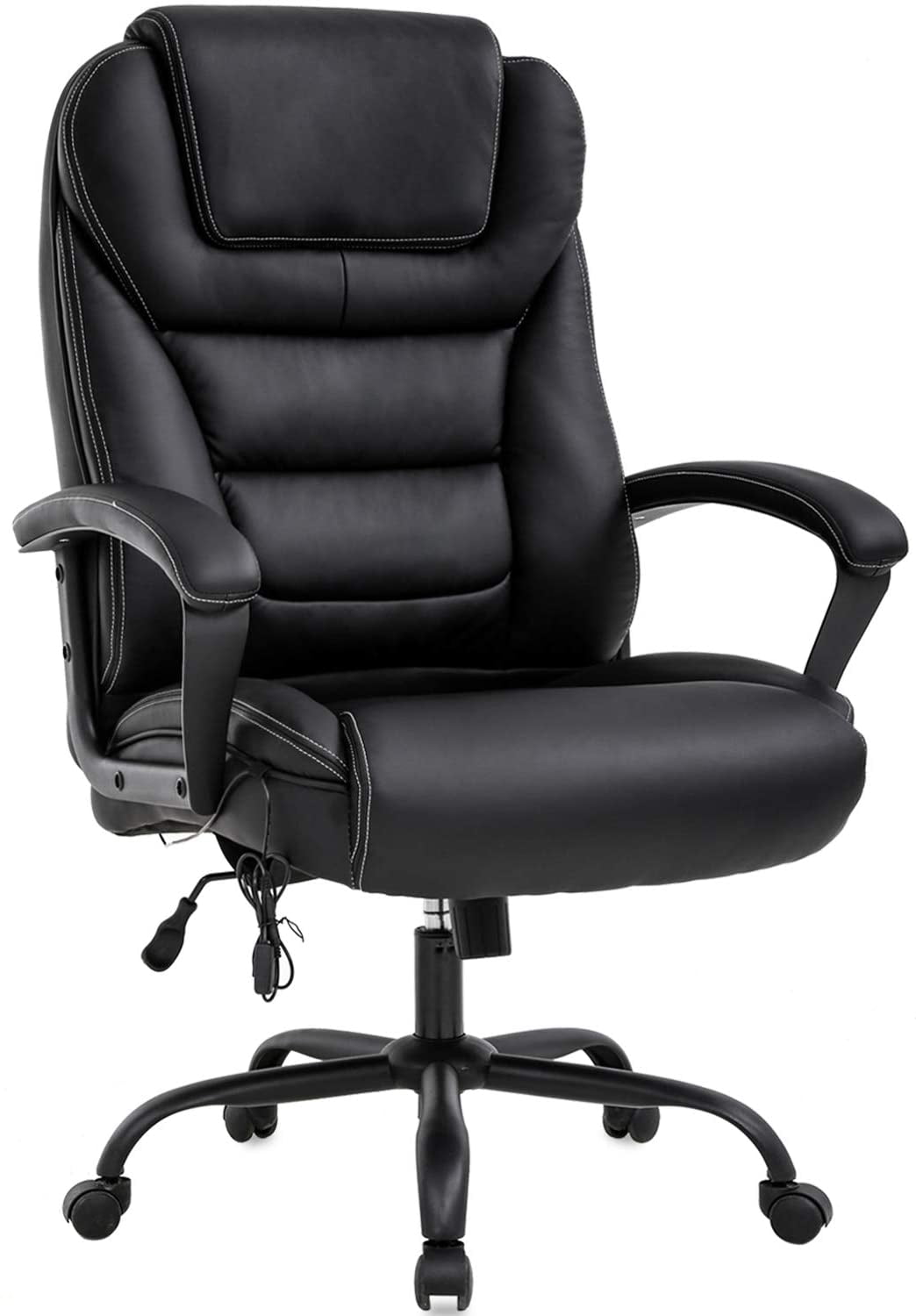 FDW Massage Office Chair Big and Tall 500lbs Wide Seat Ergonomic, Lumbar Support Arms High Back PU Leather Executive Task for Adults, Black