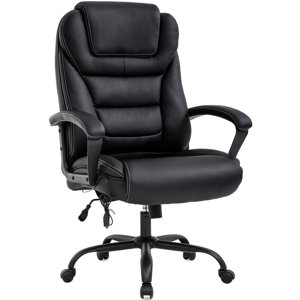 FDW Massage Office Chair Big and Tall 500lbs Wide Seat Ergonomic, Lumbar Support Arms High Back PU Leather Executive Task for Adults, Black