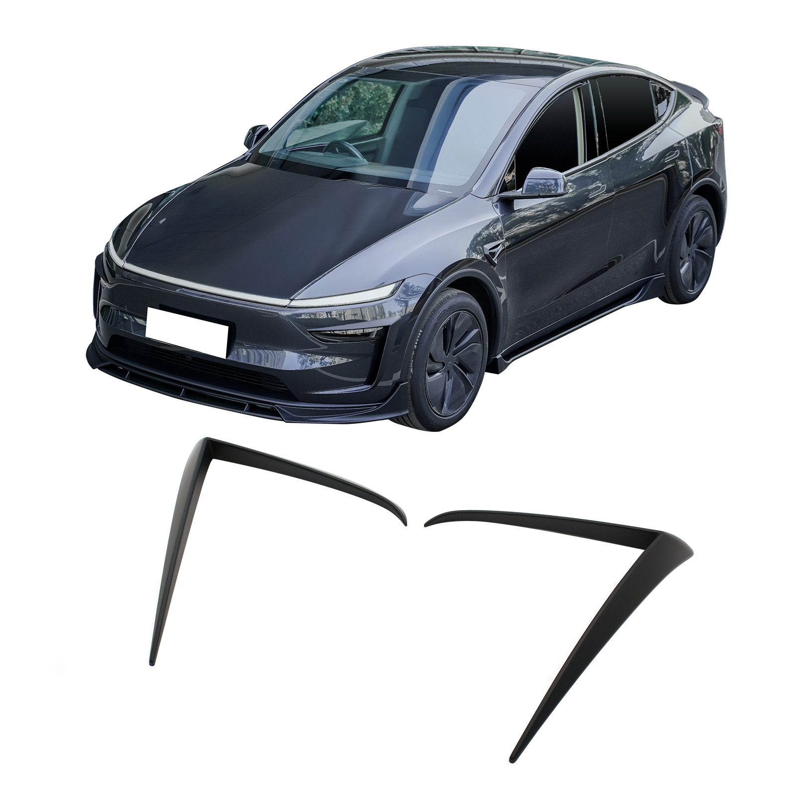 Ikon Motorsports Fog Light Eyelid Trim Compatible with 2025-2026 Tesla Model Y Juniper, IKON Style Driving Lamp Bezel ABS Plastic Eyebrow Spoiler Matte Black Front Side Decoration Frame 2PC