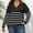 Black, variant on Women's Plus Size Half Zip Striped O Ring Knit Sweater Long Sleeve Collared Relaxed Fit Pullover Top for Fall Winter