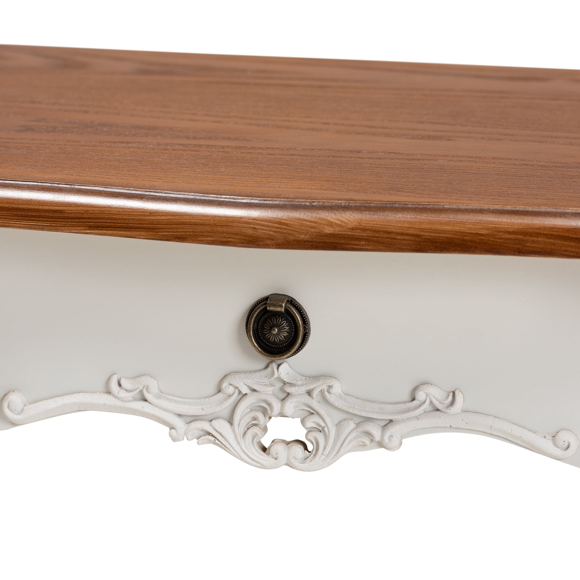 Baxton Studio Sophie Classic Traditional French Country White and Brown Finished Small 3-Drawer Wood Console Table